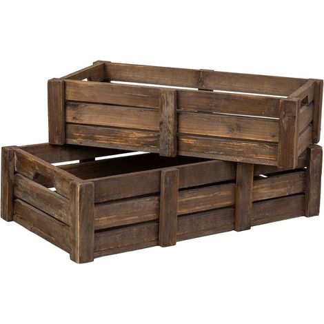 Set 2 cajones de madera marrón 74x41x19-65x33,5x17h cm (1/5)