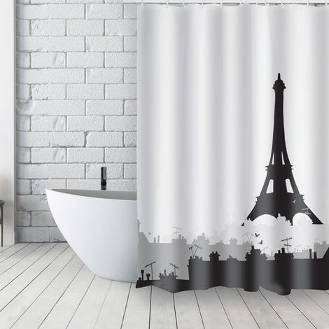 Rideau de douche Français Polyester 180x200cm TOITS PARISIENS Noir & Blanc MSV (1/5)