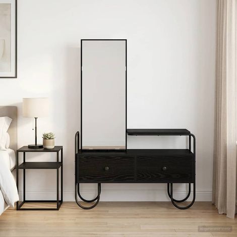 vidaXL Mesa Tocador con cajón Roble Negro Madera de ingeniería (1/4)