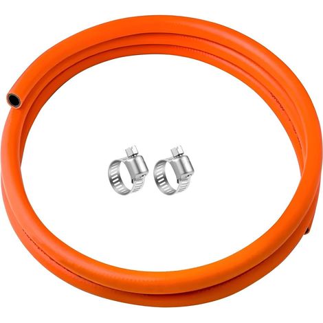 Tuyau de gaz GPL de 2 m de long - alésage interne de 8 mm - Tuyau de gaz standard britannique pour butane et propane avec 2 colliers de serrage - Sûr et durable (1/5)