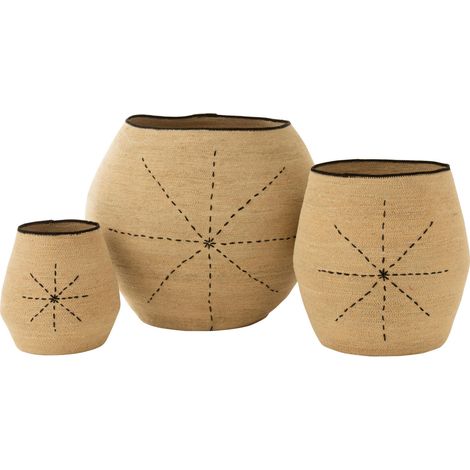 Panier rangement étoile en jonc naturel et noir style bohème - Naturel jonc et noir profond (1/5)