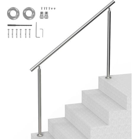 Rampe d'escalier 150 cm en acier inoxydable, angle réglable 0-45°, main courante extérieure pour porche et terrasse (1/5)