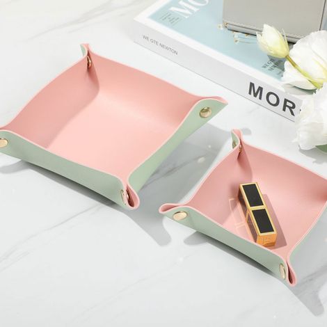 Boite De Rangement - Cuir Synthetique Pu - Style Vintage Avec Rivets En Metal - Pour Bijoux Et Petits Objets - 20x20x5 Cm Et 25x25x5 Cm (1/5)