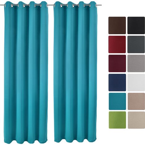 Beautissu – Lot de 2 rideaux occultants 140x245cm – Tissu opaque 210g/m² – Œillets en métal 4cm – Couleur turquoise