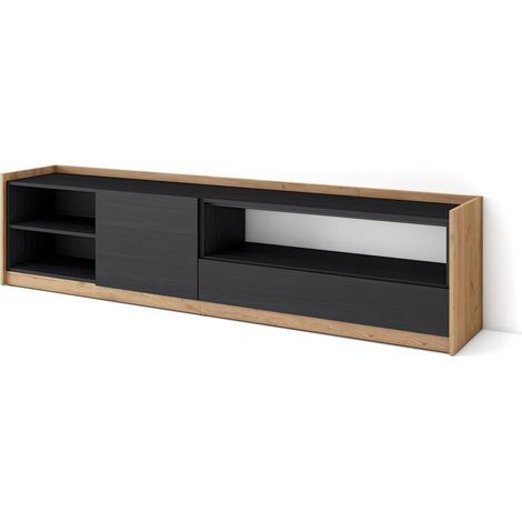 Skraut Home - Mobile TV Soggiorno, 207x37x50cm, Per TV fino a 80", Nero e rovere (1/5)