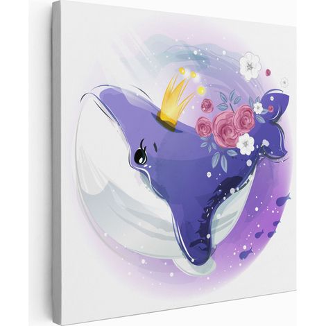 Tableau toile Enfants Carré - Baleine Fleurs - 30x30 cm (1/2)