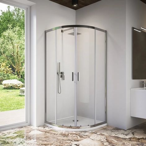 Cabine de douche semi circulaire 70x90 cm profilés chromés verre transparent 6 mm h185 Tonga (1/4)