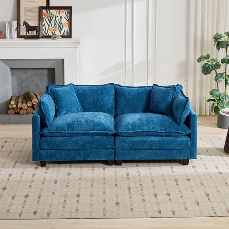 Canapé Cloud 2 places (pouf non inclus), canapé modulable moderne pour salon, chambre et appartement, assise rembourrée confortable à double épaisseur, tissu chenille respirant, bleu (1/5)