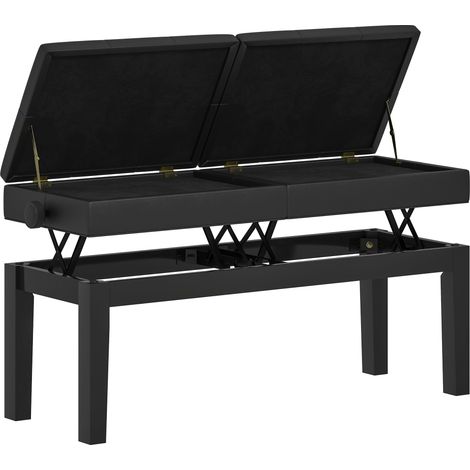 Banco para piano, taburete para piano, piel sintética, asiento doble ajustable, espacio de almacenamiento, negro.