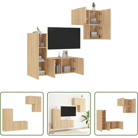 vidaXL Meuble TV - Unités murales TV 4 pcs chêne sonoma bois d'ingénierie (1/5)