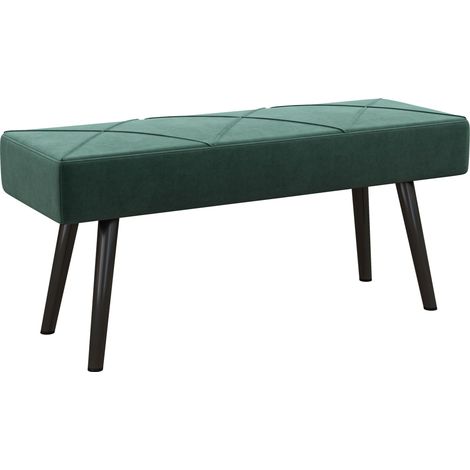 Banquette rembourrée en velours verte 100x36x45 cm avec pieds en acier, capacité 120 kg (1/5)