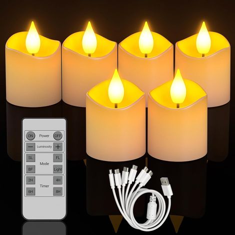 6pcs Bougie Chauffe Plat LED Rechargeable, Flamme Vacillante, Télécommande, Minuterie, Intérieur (1/5)