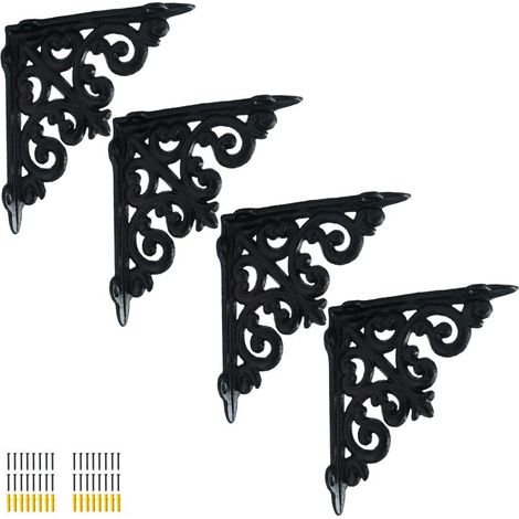 supports d'étagère noirs antiques, en fonte de 14 cm (5,5 pouces), supports décoratifs, avec vis d'ancrage profondes de 14 cm (5 1/2 pouces) (1/5)