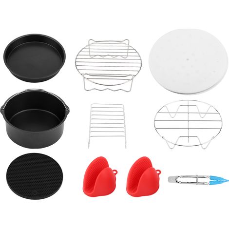 Kit d'accessoires pour friteuse à air chaud 9 pièces (7 pouces), comprenant moules à gâteaux et pizzas, brochettes et ustensiles de cuisine (1/5)