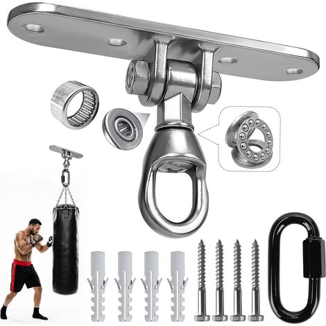 Crochet de suspension pour sac lourd à 4 trous  Crochet de fixation mural/plafond en acier inoxydable avec rotation à 180° + 360°  Support de poutre en bois pour la boxe, la musculation, le (1/5)