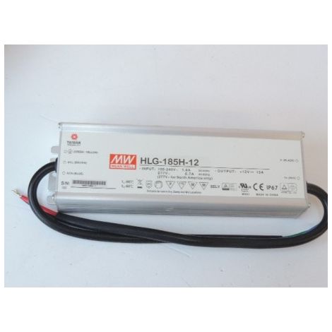 Driver LED 230V AC / 12V DC puissance 185W pour LED blanc ou RGB étanche IP67 Meanwell HLG-185H-12 TRAJECTOIRE 004671 (1/2)