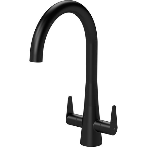 Nuie Samir Mono Kitchen Sink Mixer Tap Dual Lever Handle - Matt Black (1/2)