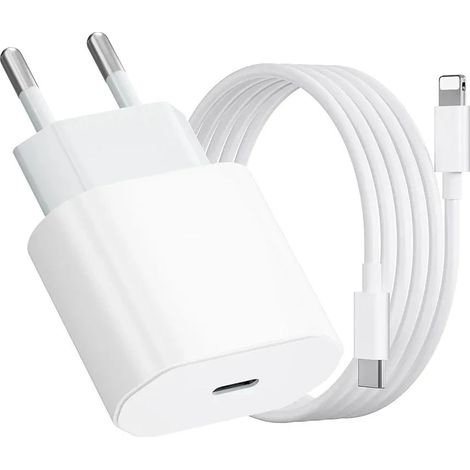 Chargeur rapide 20 W pour iPhone 14, 13, 12, 11 Pro Max Plus, SE, Mini, XR, X, XS câble de charge rapide USB-C de 2 m adaptateur secteur. (1/5)