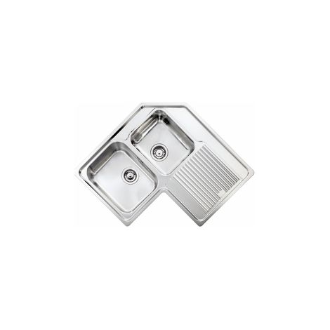 Lavello ZENITH ad angolo 83x83 2 vasche destre+ gocciolatoio ACCIAIO INOX (1/7)