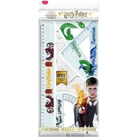 Kit de Traçage - Harry Potter - Règle 30 cm - Équerre 20 cm - Équerre 15 cm - Rapporteur Pouffsoufle