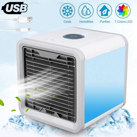 TRAESIO Enfriador de aire 3 en 1 Mini ventilador LED USB Deshumidificador portátil 486 m³/h 60 W Gris (1/3)