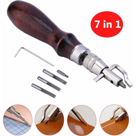 7-in-1-Leder-Handwerkzeugset mit verstellbaren Nahtschlitzen, Falzkante und abgeschrägter Kante (1 Stück)