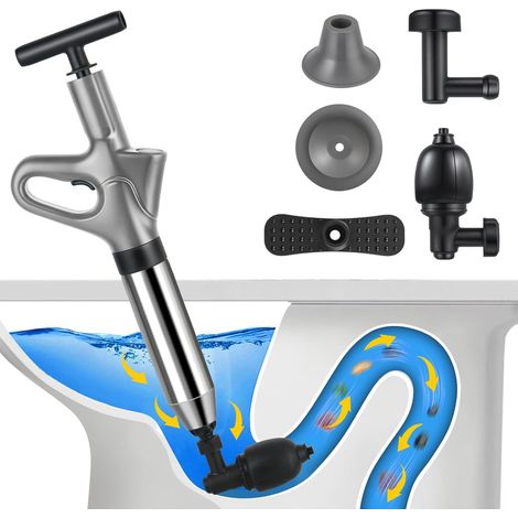 Deboucheur WC Puissant, Deboucheur Toilette Avec BaromèTre, Pompe Deboucheur Canalisation avec Quatre Ventouses,pour Lavabos, Siphons de Sol, Toilettes, Obstruction de Tuyaux (grau). (1/5)