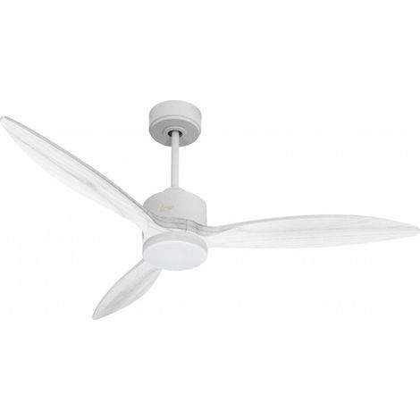 Modulo slim - Super destratificateur et ventilateur DC 132 cm Blanc pales bois blanc avec Lumière 25 à 35 m² (1/5)