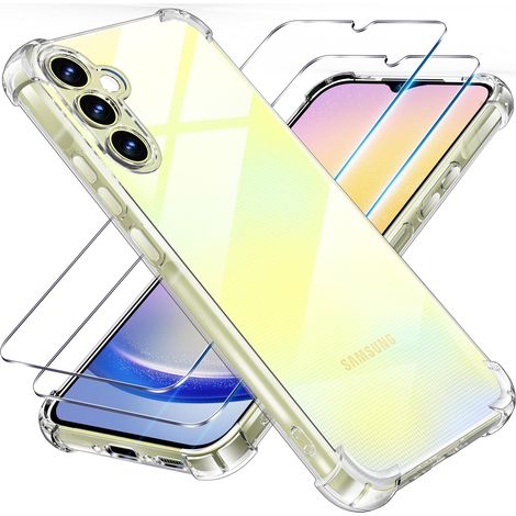 3 en 1 Verre Trempé et Coque pour Samsung Galaxy A25 5G, [Coussin d'air Intégré] Anti-Jaunissement Souple TPU Bumper Coque Protection pour a25 Samsung 5g, Transparente (1/5)
