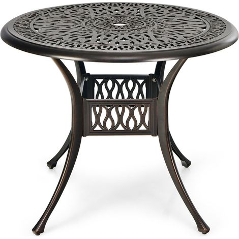 Table de patio ronde 91 x 72 cm à manger avec trou pour parasol et design élégant en aluminium noir
