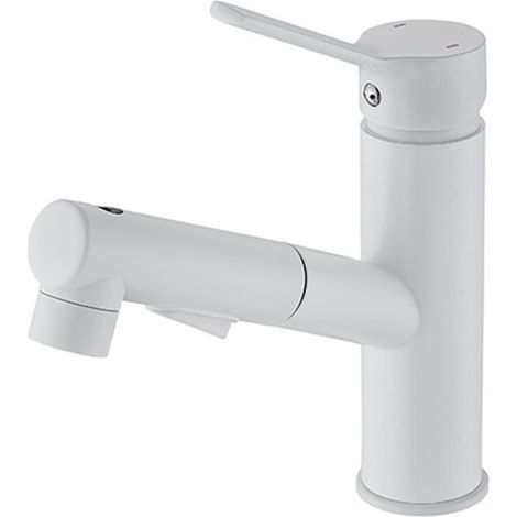 Robinet de salle de bain extractible blanc, laiton, trois modes de débit d'eau, poignée unique en laiton, mitigeur de lavabo, robinets d'évier d'eau chaude et froide, mélangeurs de lavabo de salle de (1/5)