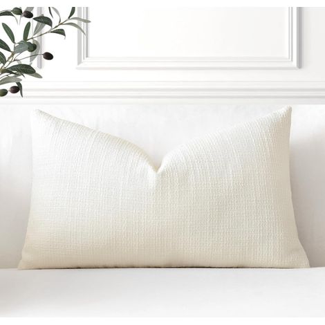 Housse de Coussin, Lot de 1 en Lin Canapé Taie d'oreiller de Couleur Pure pour Maison Salon Chambre Décoration D'intérieur (Blanc, 40x60cm) (1/5)