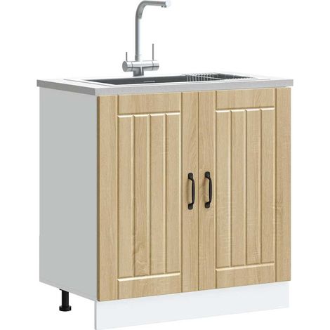 Armadio da Cucina Mobile Base Lavello Lucca Rovere Sonoma in Legno Multistrato (1/5)
