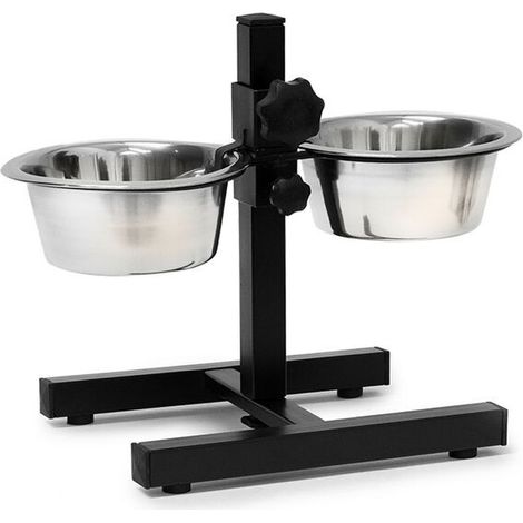 Relaxdays Gamelles pour chiens, 0,8 l, acier inoxydable, HLP 27 x 36 x 21,5 cm, hauteur réglable, antidérapant, argenté (1/5)
