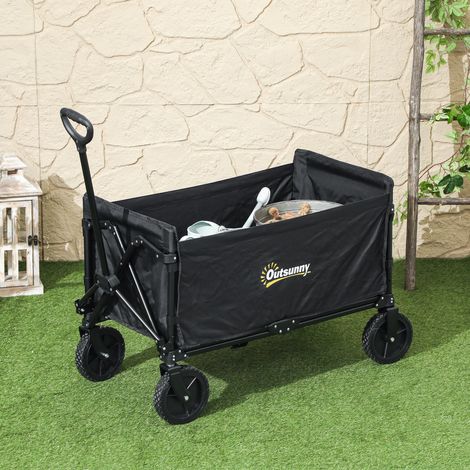 Chariot de jardin pliable 120 L avec panneau ouvrant. En acier et polyester. 90 x 48 x 62 cm. Noir.