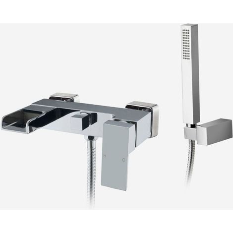 Ozone Designer Waterfall Effect Wall Mounted Chrome Concealed Bath Shower Mixer Tap with Pencil Handset Kit (1/5)