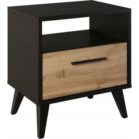 Mesita de noche con cajón, mesita de noche con estante, loft negro/wotan (1/5)