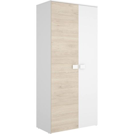 Dmora - Guardaroba 2 ante Firmin, Mobile camera da letto, Cabina armadio portabiti, Armadio appendiabiti, 90x53 h202 cm, Bianco e Rovere