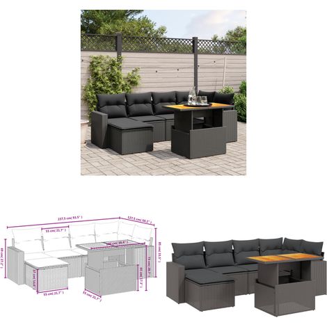7-tlg. Garten-Sofagarnitur mit Kissen Schwarz Poly Rattan - Gartenmöbel Set - PE-Rattan Möbel - Outdoor Lounge - Gartenlounge - Terrassenmöbel - Home & Living (1/3)