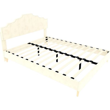Letto imbottito moderno beige 140 x 200 cm con materasso incluso (1/5)