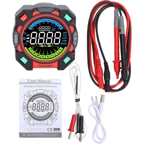 Multimètre TRMS 6000 points rechargeable, voltmètre à plage automatique, testeur électrique de courant de tension AC DC avec écran couleur pour la continuité de la diode NCV. (1/5)