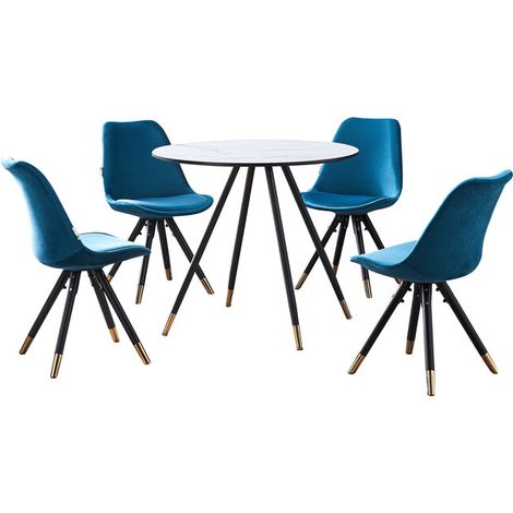 Dorchester LUX Sofia Dining Set - a White Wooden Dining Table and Set of 4 Blue Vevet Dining Chairs - Dining Room Kitchen (1/5)