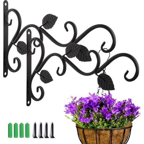 2 Piéces Suspension Mural Crochet Plante avec Vis Support Crochet Plante Lanterne Mangeoires d'oiseaux Panier de Jardin en Métal pour Décoration de Jardin Balcon(style trois) (1/5)
