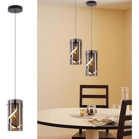 GBLY LED Pendelleuchte Vintage 1 Flammig 8W 3000K Warmweiß Glas Rauchgrau Hängeleuchte Für Esstisch Wohnzimmer Küche Flur (1/5)