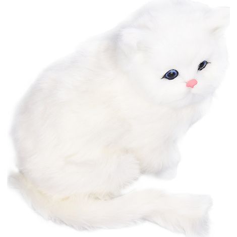 Realistisches, interaktives Plüschkätzchen, miauende weiße Katzenfigur – Haustierspielzeug, Geburtstagsgeschenk – Groß, kauernde Pose mit wedelndem Schwanz – Batterien enthalten (1/5)