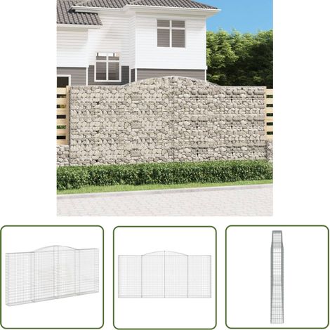 The Living Store Panier de gabions arqué 400x30x180/200 cm Fer galvanisé - Paniers De Gabions - Mur De Gabions - Clôture De Jardin - Décoration Jardin - Barrieres Jardin (1/5)