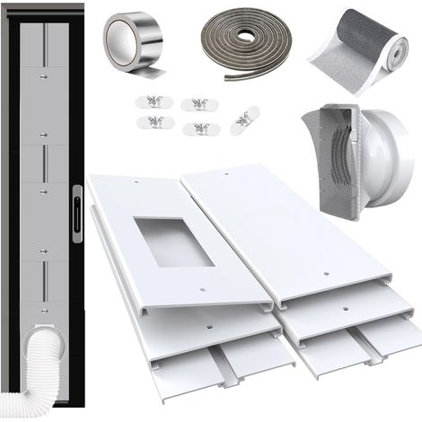 Kit Calfeutrage Climatiseur Portable 240cm-6 Panneaux Réglables,Raccord Universel13/15cm, filtre écran, Iso. Thermo/Acoustique, Évac. Chaud, Démontable, Porte/Fenêtre Coul