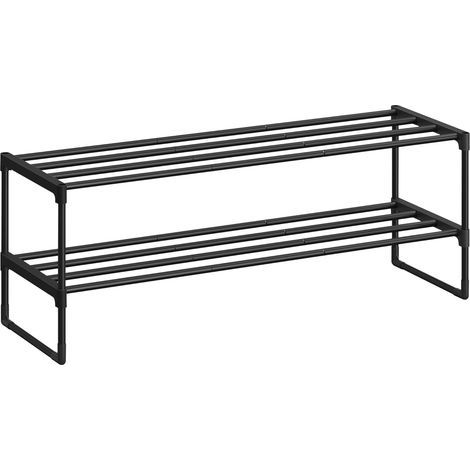 Two-Tier Shoe Rack, Metal, Stackable, Holds 12-15 Pairs, Black, Hallway (1/5)