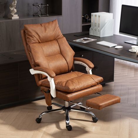 Chaise de bureau ergonomique, chaise de bureau en polyuréthane avec soutien lombaire gonflable, dossier inclinable, hauteur réglable, marron (1/5)