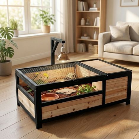 Enclos Tortue Bois 97x57x33cm Shelty Pet avec Plateau Étanche (1/5)